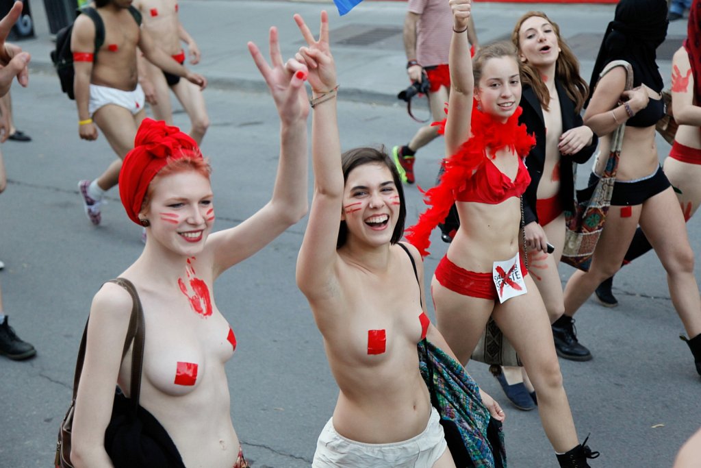 Half naked Montreal protest
